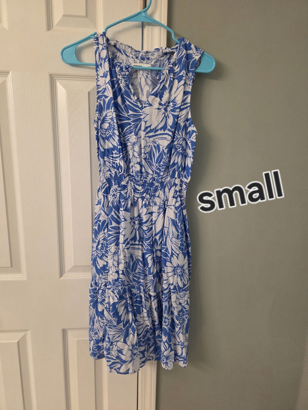 Sonoma Blue & White Floral Sleeveless Dress